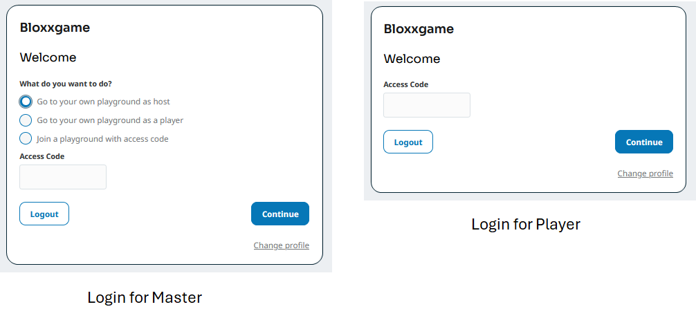 Choose the playground Access to a playground for Master and Player.